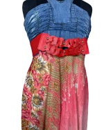 Y2K Halter Maxi Dress with Denim Bodice & Red Leather Belt Detail - Image 3