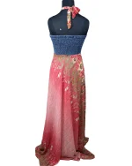 Y2K Halter Maxi Dress with Denim Bodice & Red Leather Belt Detail - Image 7