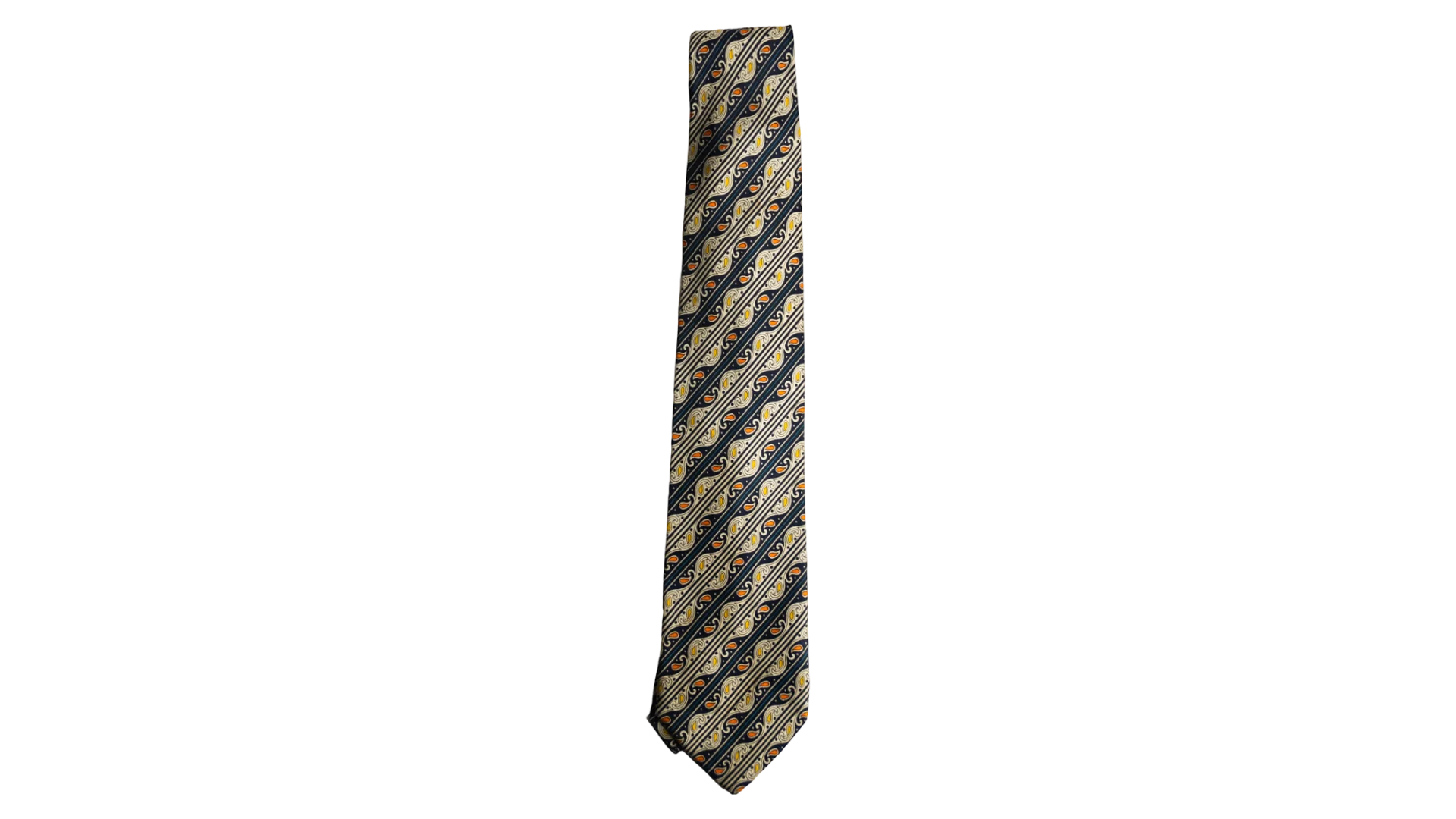 51 DSC08901 51 Laura Biagiotti Black Cream Paisley Stripe Necktie - Image 1