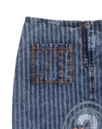 Y2K Striped Denim Graphic Skirt w/ front pockets - Image 7
