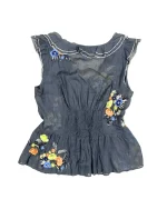 Y2K Ruffle Trim Embroidered Sheer Top - Image 2