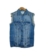 Twist Embellished Denim Vest with Raw Edges - Image 2