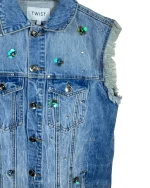 Twist Embellished Denim Vest with Raw Edges - Image 3