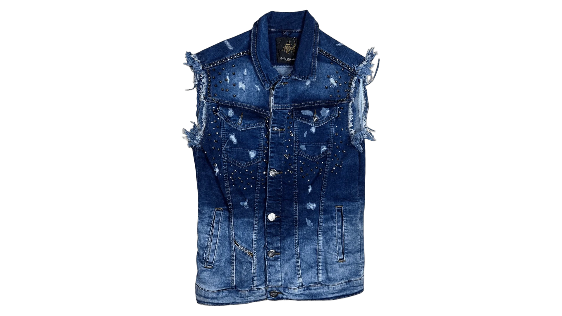 FNK319 Mario Morato Studded Denim Vest with Raw Edges - Image 1