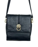 Leather Croc-Embossed Crossbody Messenger Bag - Image 2