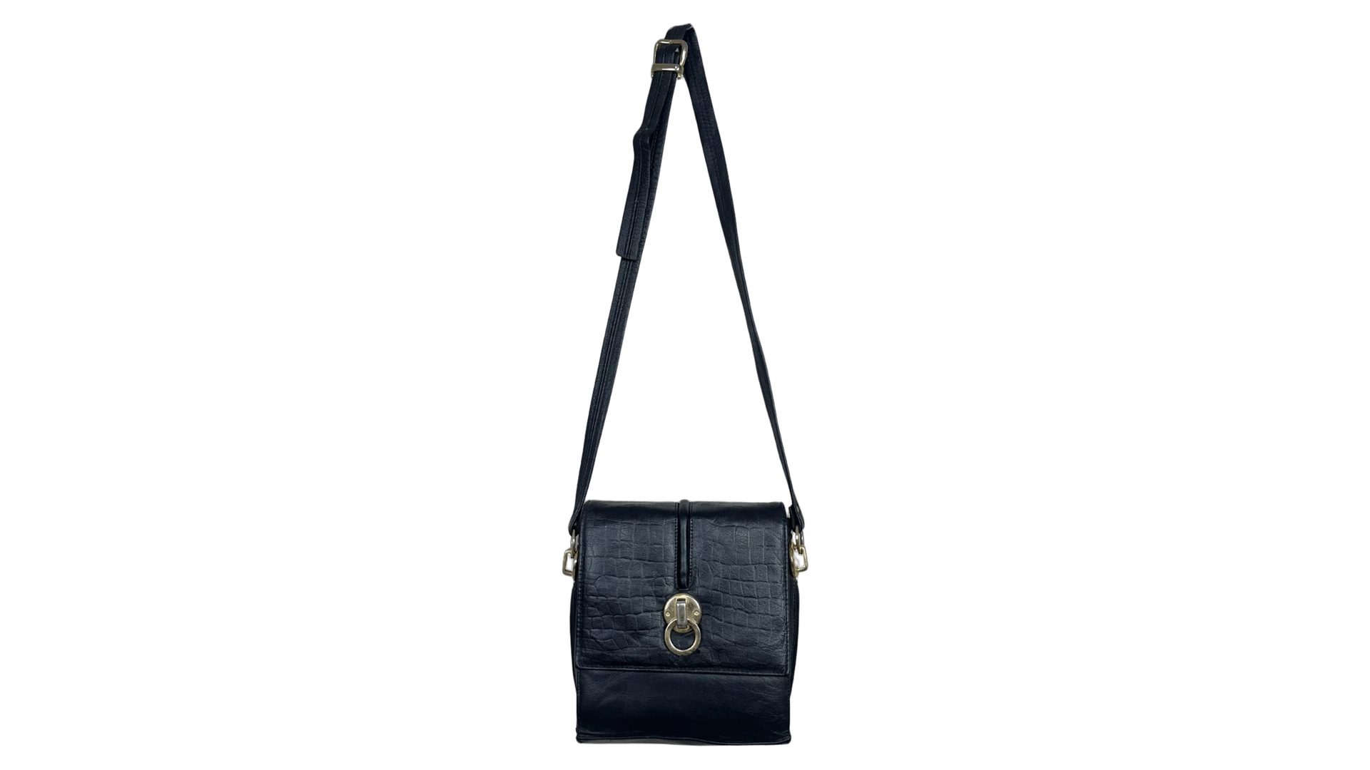 FNK323 Leather Croc-Embossed Crossbody Messenger Bag - Image 1
