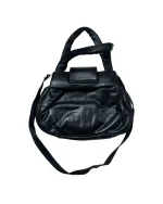 Black Genuine Leather Handbag with Croc Panels & Gold Lock - Image 5
