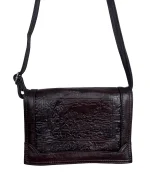 Embossed Egyptian Motif Burgundy Genuine Leather Crossbody Bag - Image 2