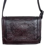 Embossed Egyptian Motif Burgundy Genuine Leather Crossbody Bag - Image 4