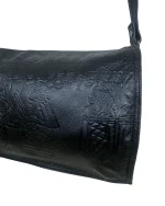 Genuine Leather Embossed Egyptian Motif Black Crossbody Bag - Image 3