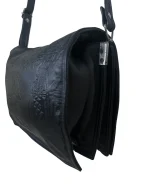 Genuine Leather Embossed Egyptian Motif Black Crossbody Bag - Image 4