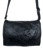 Genuine Leather Embossed Egyptian Motif Black Crossbody Bag - Image 8