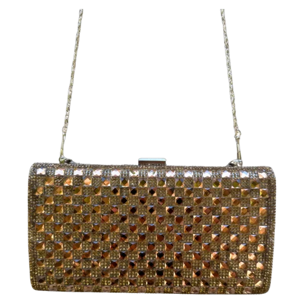 Rhinestone Studded Metallic Evening Clutch Bag