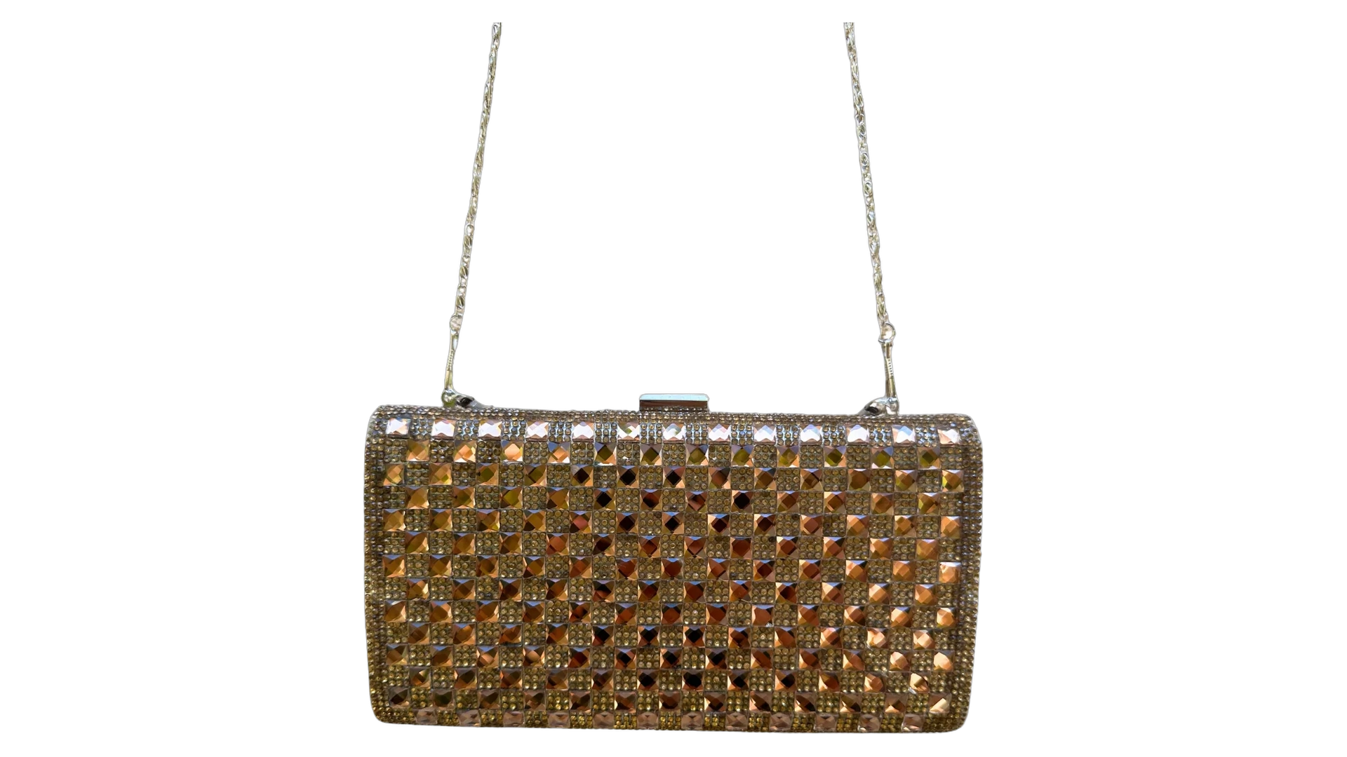 FNK331 Rhinestone Studded Metallic Evening Clutch Bag - Image 1