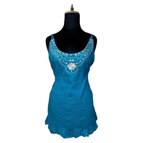 Y2K Glamorosa Embroidered Top with Tie-Back & Ruffled Hem