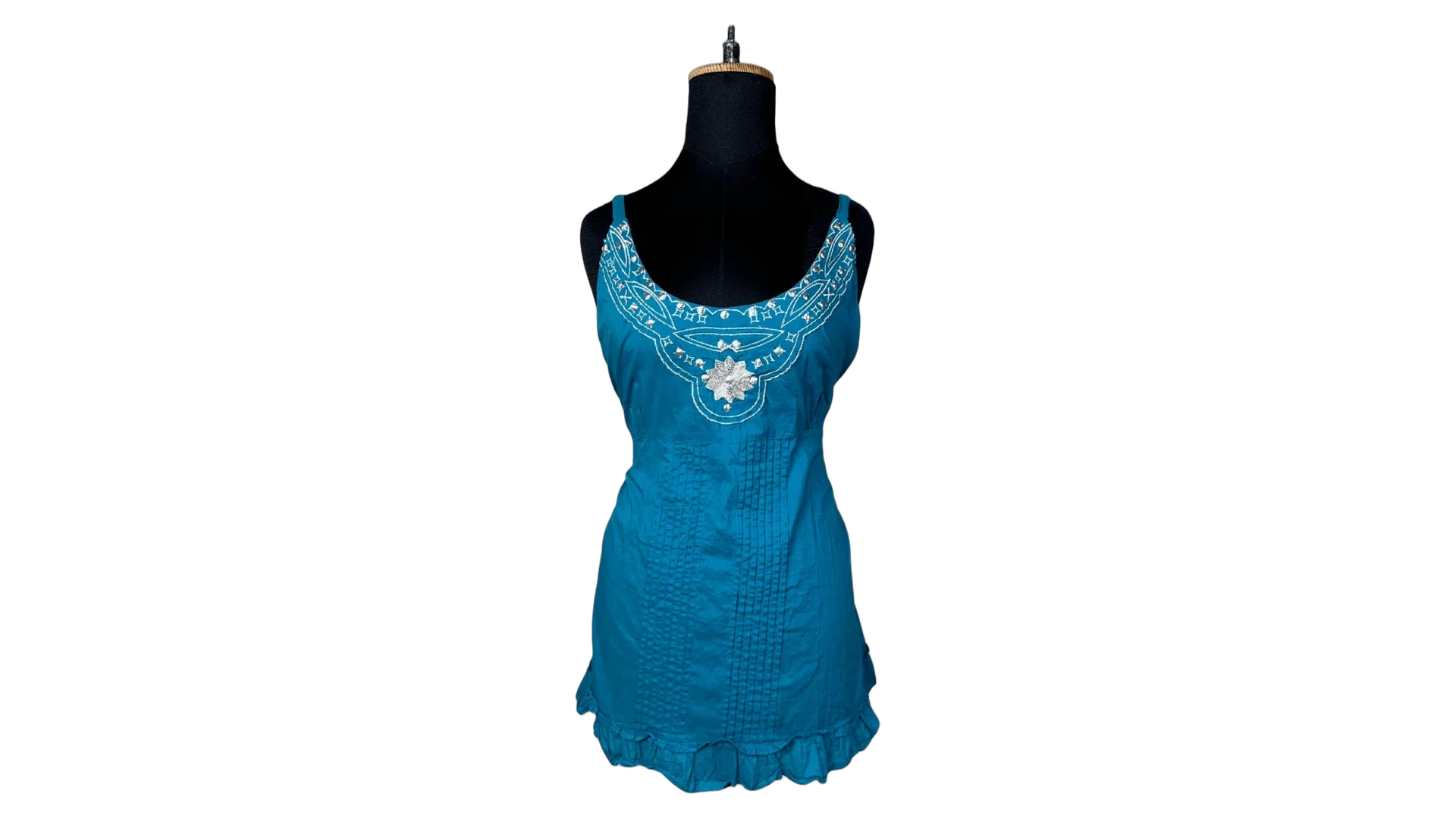 FNK336 Y2K Glamorosa Embroidered Top with Tie-Back & Ruffled Hem - Image 1