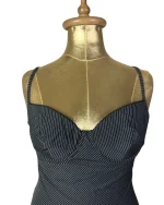 Y2K Pinstripe Bustier Top with Lace Trim - Image 2