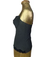 Y2K Pinstripe Bustier Top with Lace Trim - Image 3