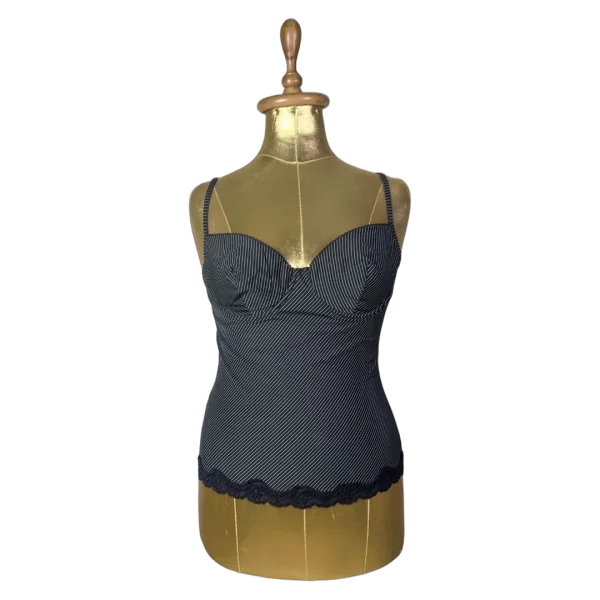 Y2K Pinstripe Bustier Top with Lace Trim