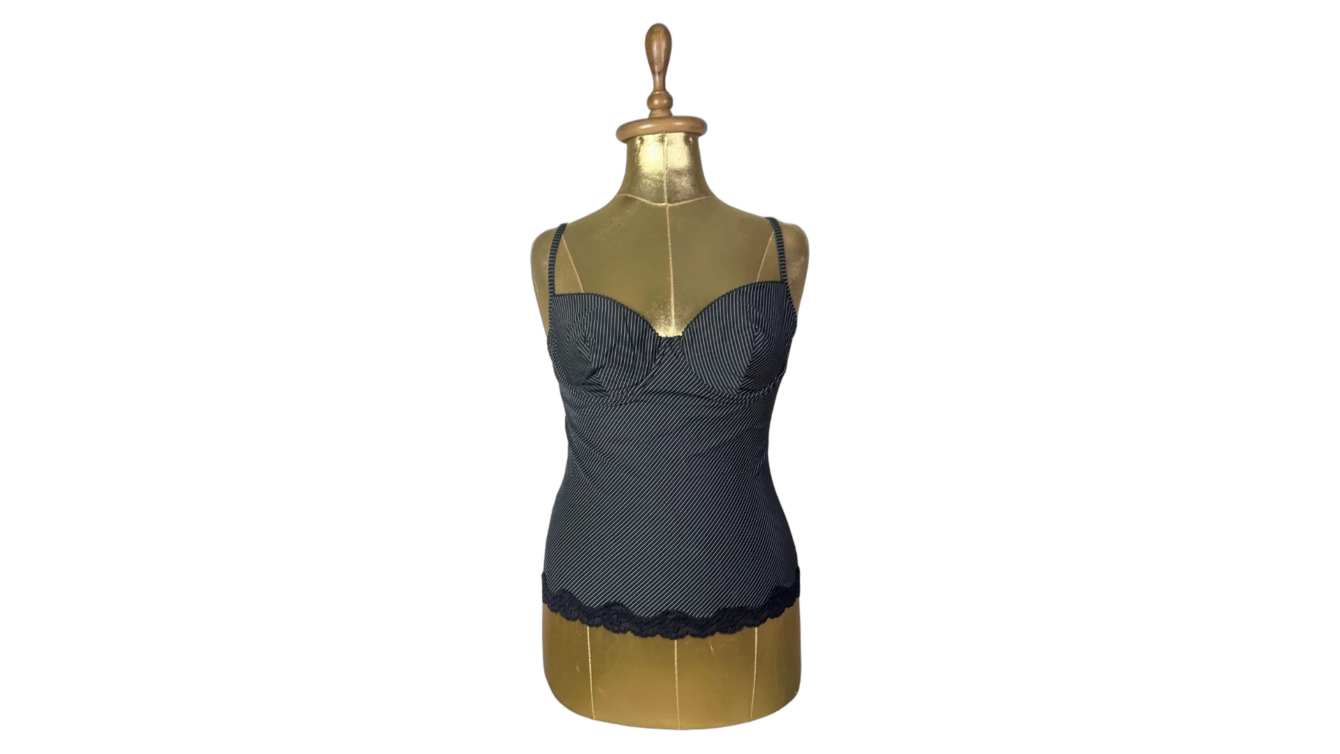 FNK340 Y2K Pinstripe Bustier Top with Lace Trim - Image 1