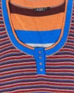 Y2K XSIDE Button-Front Mixed Stripe Knit Top - Image 3