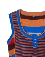 Y2K XSIDE Button-Front Mixed Stripe Knit Top - Image 4