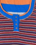 Y2K XSIDE Button-Front Mixed Stripe Knit Top - Image 5