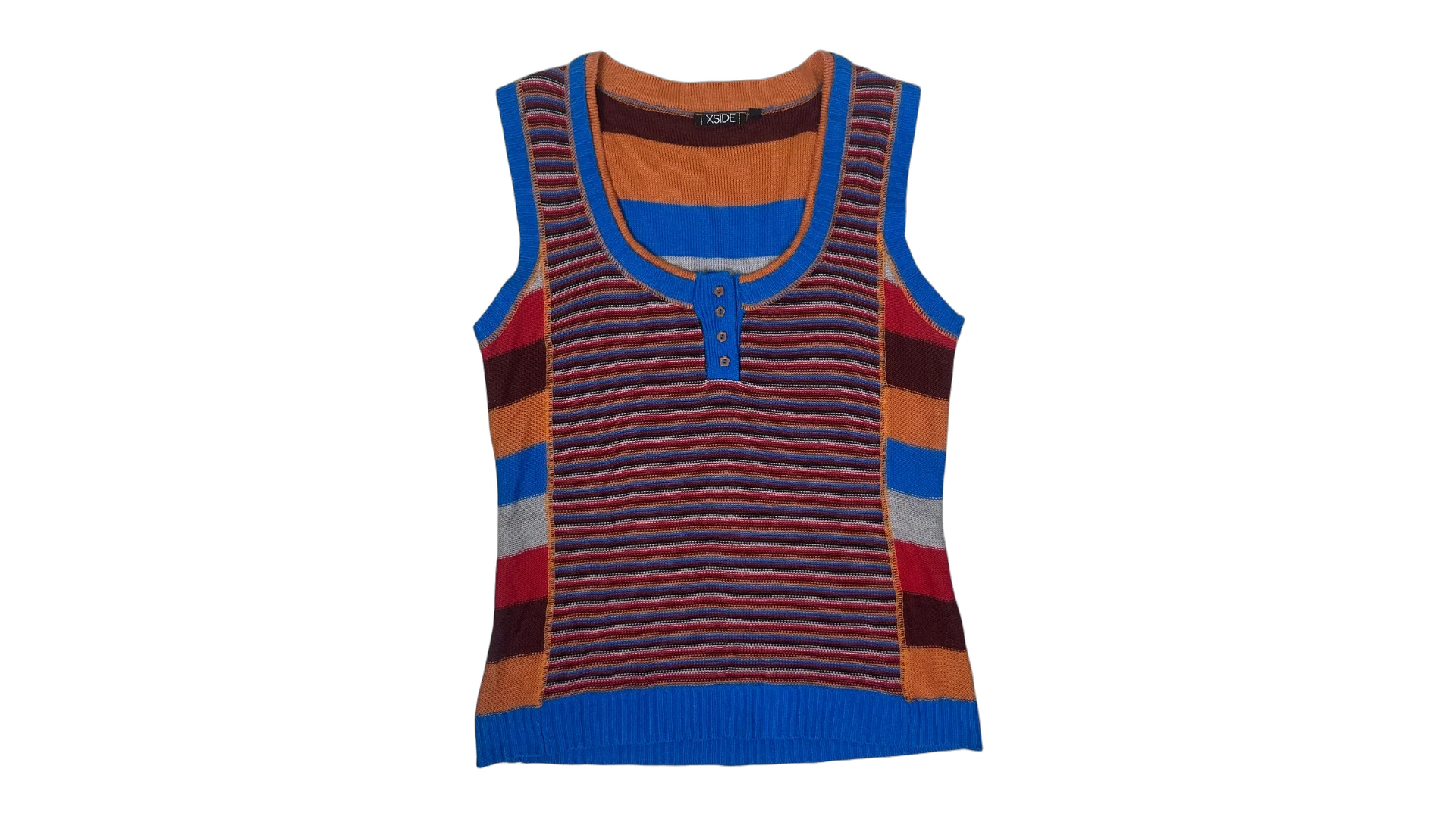 FNK344 Y2K XSIDE Button-Front Mixed Stripe Knit Top - Image 1