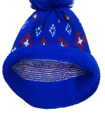 Floral Pattern Beanie with Pom-Pom - Image 4