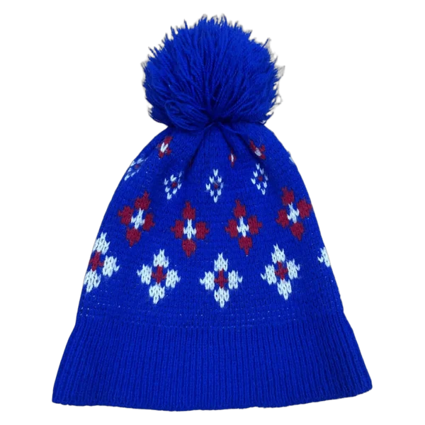Floral Pattern Beanie with Pom-Pom