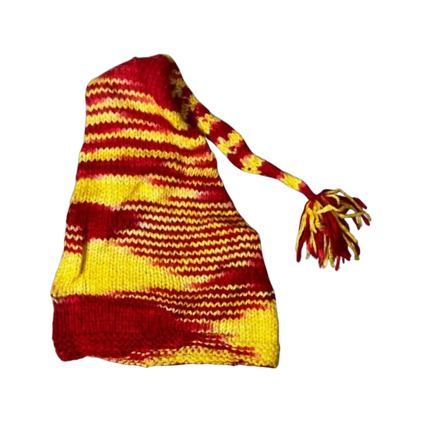Red & Yellow Knit Beanie with Tassel Tail