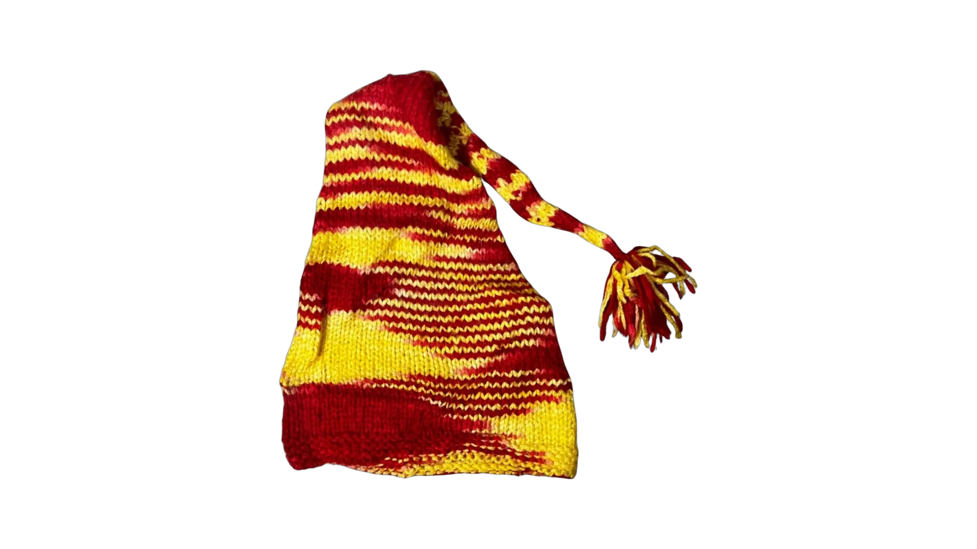 FNK346 Red & Yellow Knit Beanie with Tassel Tail - Image 1