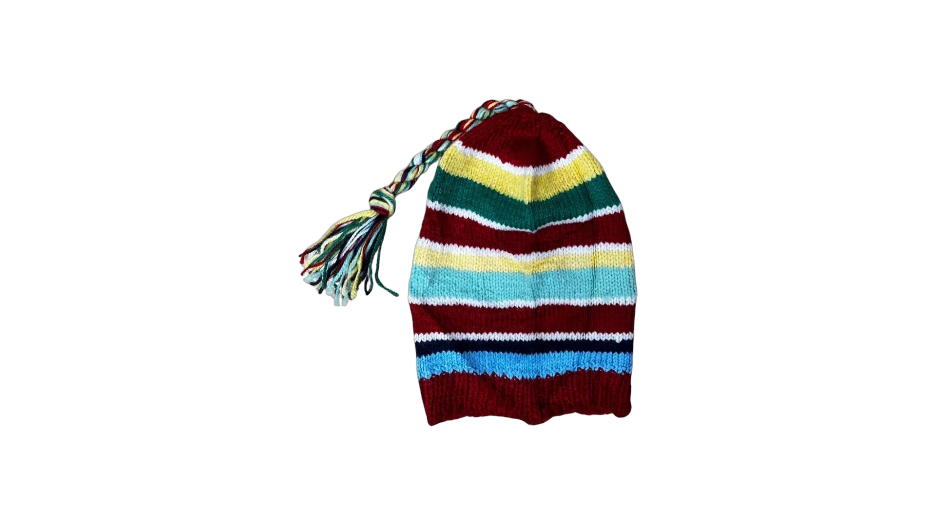 FNK349 Striped Knit Beanie with Braided Tassel - Image 1