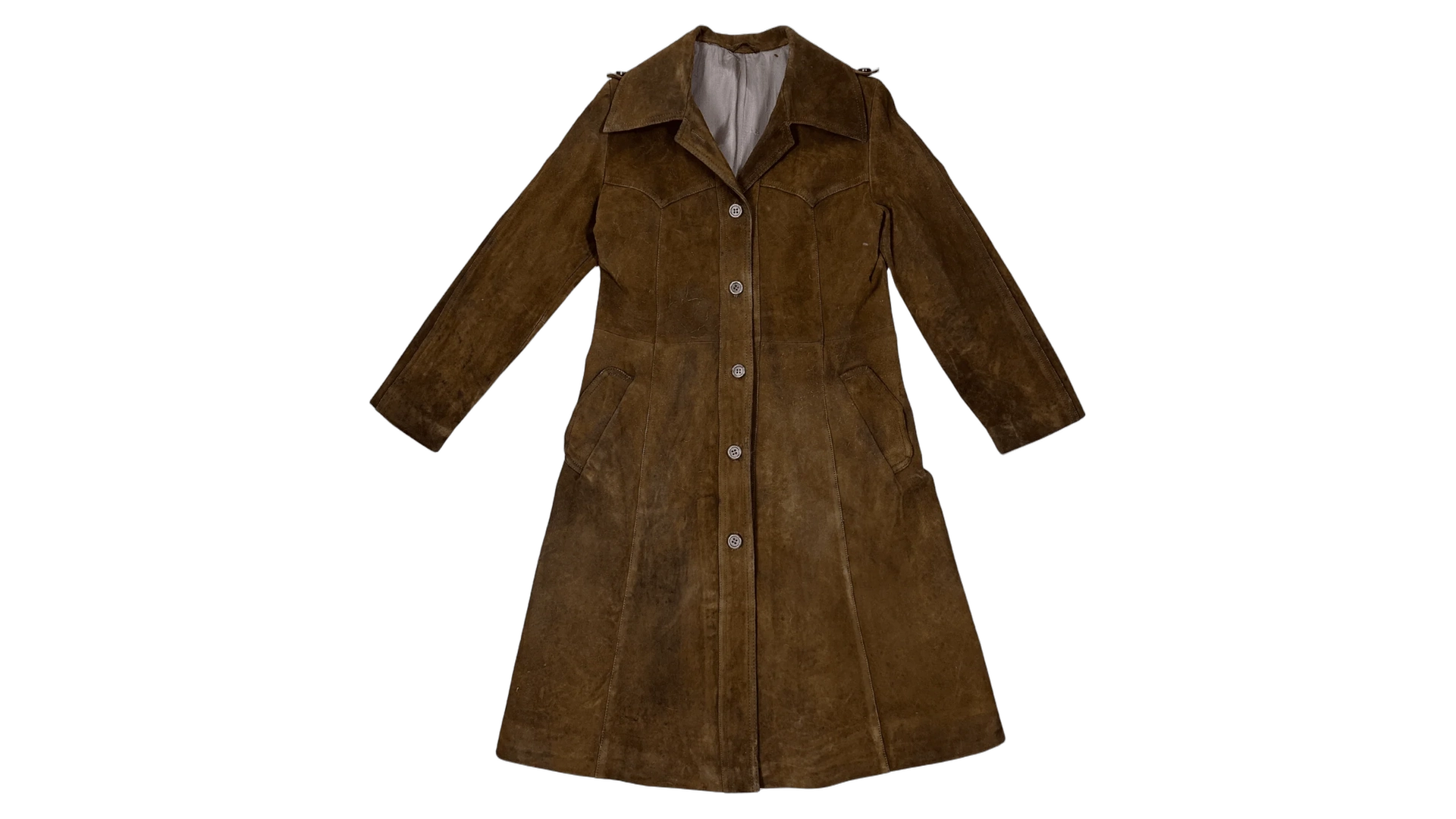 FNK353 70s "Western Grunge" Distressed Suede Leather Women's Coat - Image 1