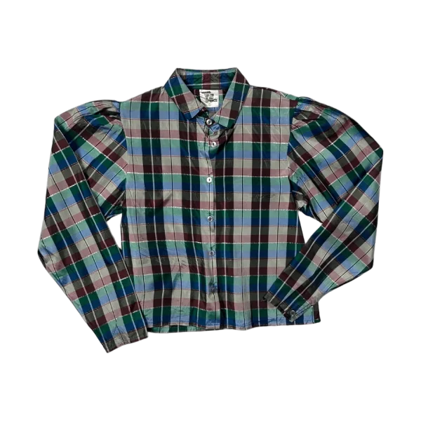 Verna Spence Plaid Puff Sleeve Cropped Fit Shirt