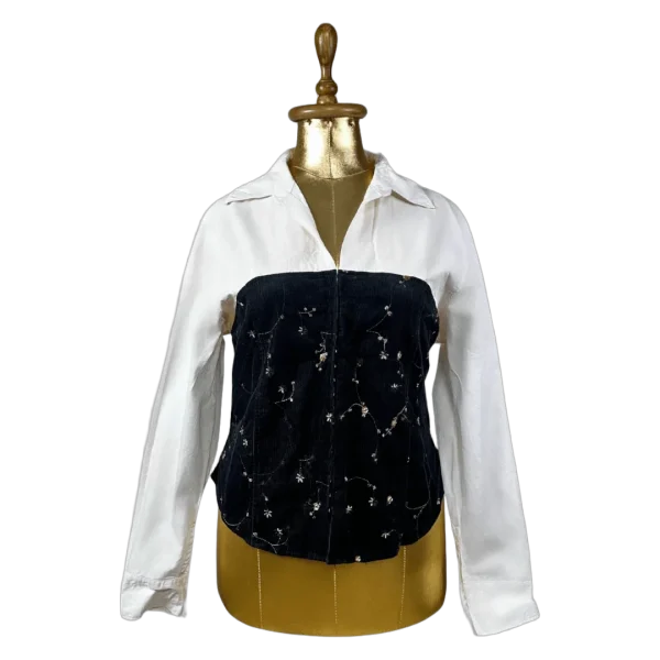 Y2K Canda Fitted Shirt w/ Velvet Bustier & Fish Hook Closure