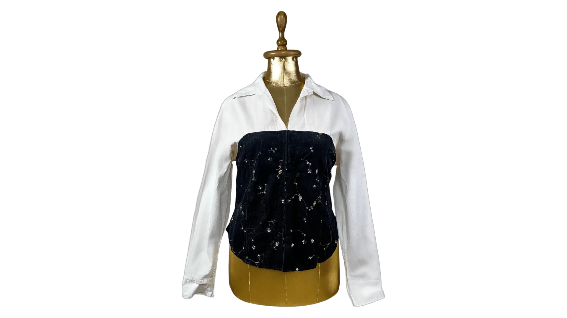FNK387 Y2K Canda Fitted Shirt w/ Velvet Bustier & Fish Hook Closure - Image 1
