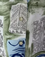 90s Abstract Geometric Leaf Print Blouse - Image 3