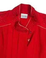 Canda Red Embroidered Pleated Blouse - Image 2