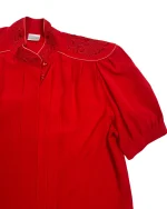 Canda Red Embroidered Pleated Blouse - Image 3
