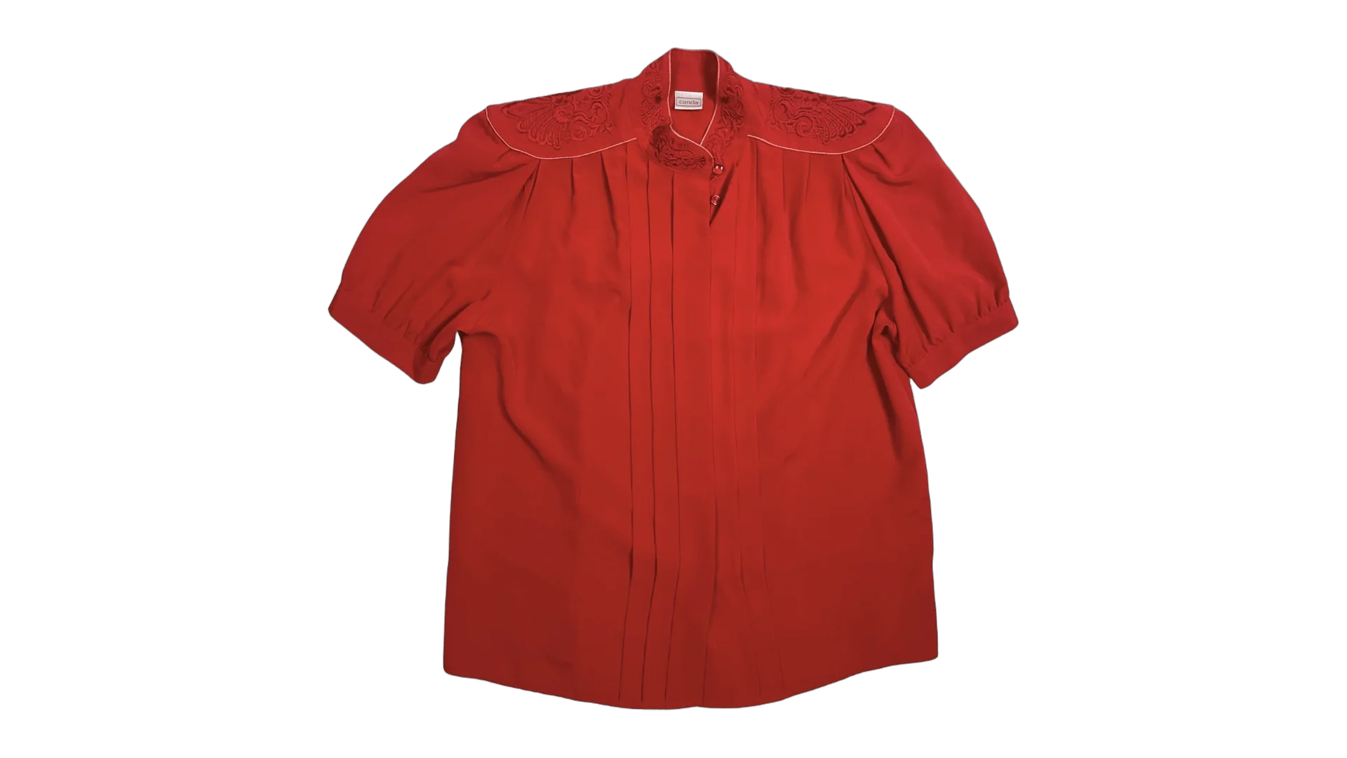FNK430 Canda Red Embroidered Pleated Blouse - Image 1