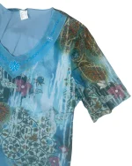 Y2K Abstract Floral Paisleyop with Embroidered Trim - Image 2