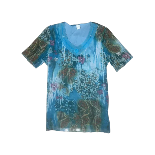 Y2K Abstract Floral Paisleyop with Embroidered Trim