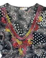 Y2K Bohemian Deep V-Neck Beaded Sheer Tunic Top - Image 6