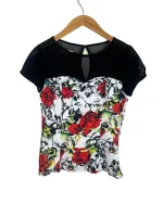 Y2K Joe Browns Rose Print Mesh Panel Top - Image 5