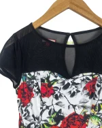 Y2K Joe Browns Rose Print Mesh Panel Top - Image 7