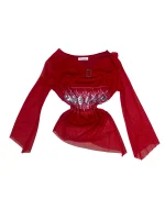 Y2K Mei Na Red Mesh Top with Sequin & Rhinestone Buckle - Image 4