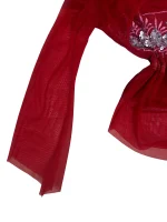 Y2K Mei Na Red Mesh Top with Sequin & Rhinestone Buckle - Image 5