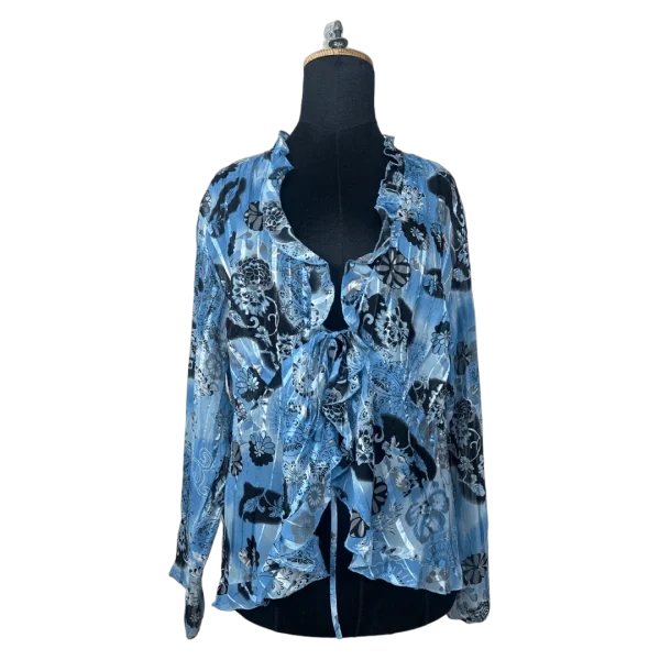 Y2K Notations Tie-Front Ruffled Blouse – Lightweight & Flowy