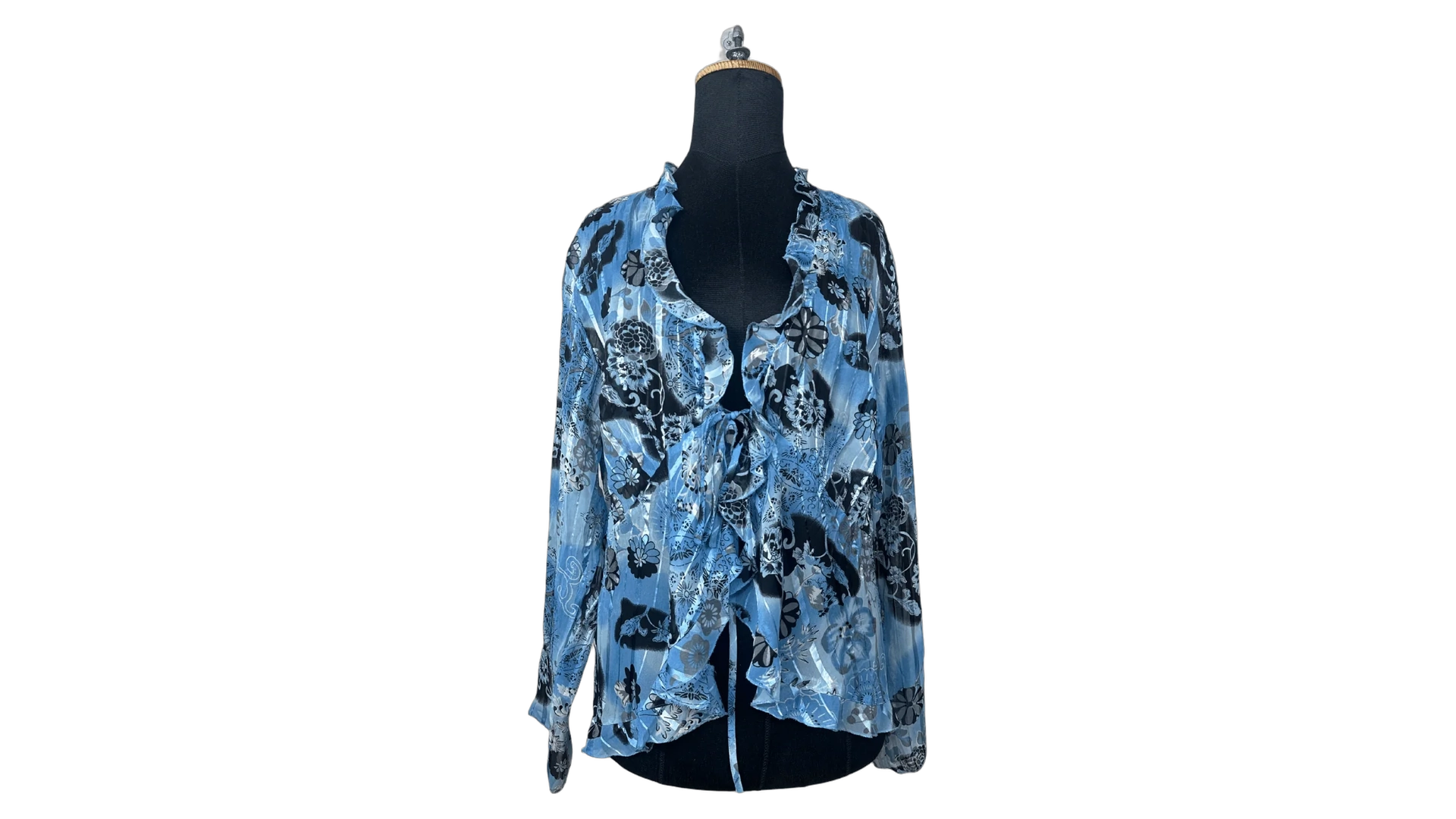 FNK448 Y2K Notations Tie-Front Ruffled Blouse – Lightweight & Flowy - Image 1